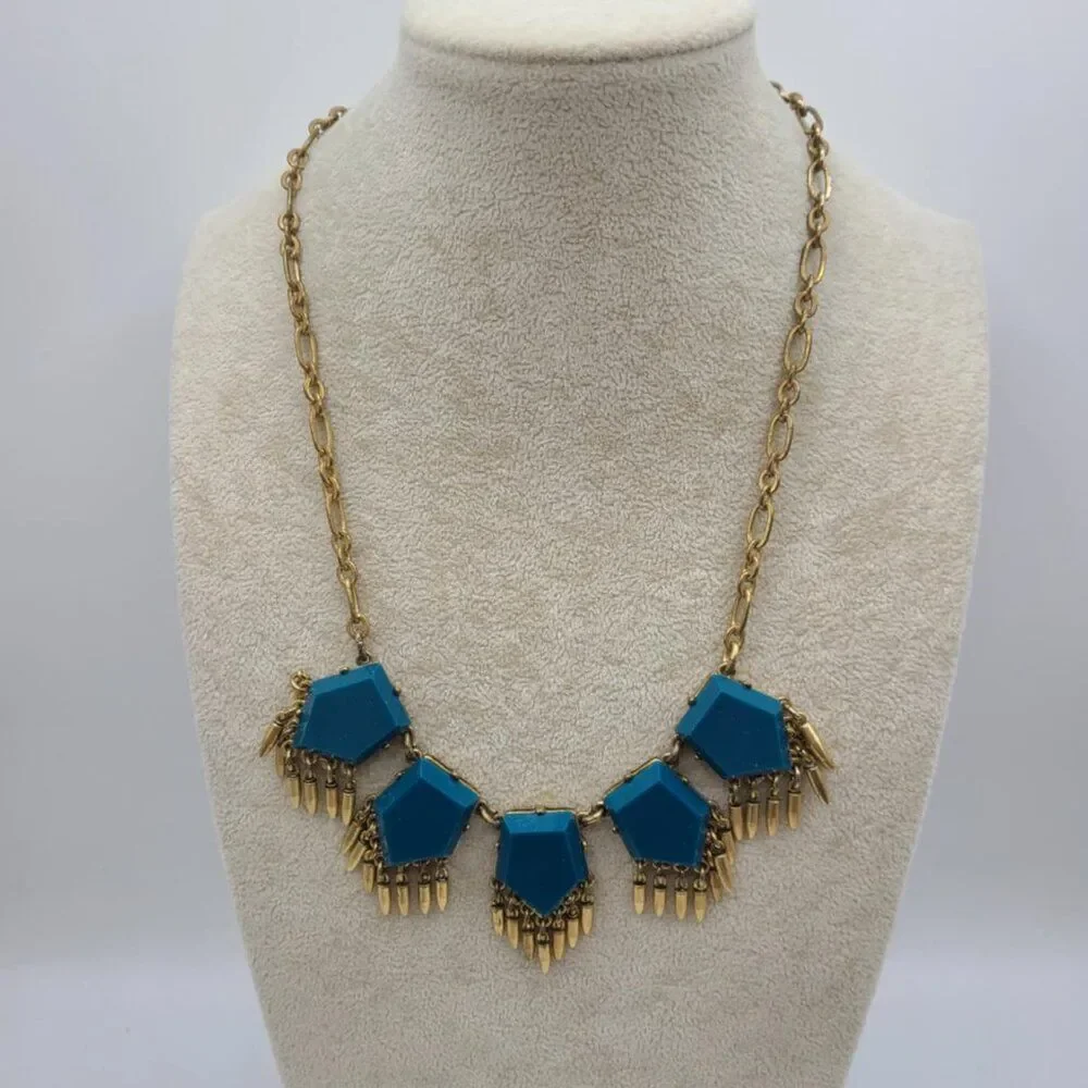 J Crew Emerald Green Resin Necklace with Fringe